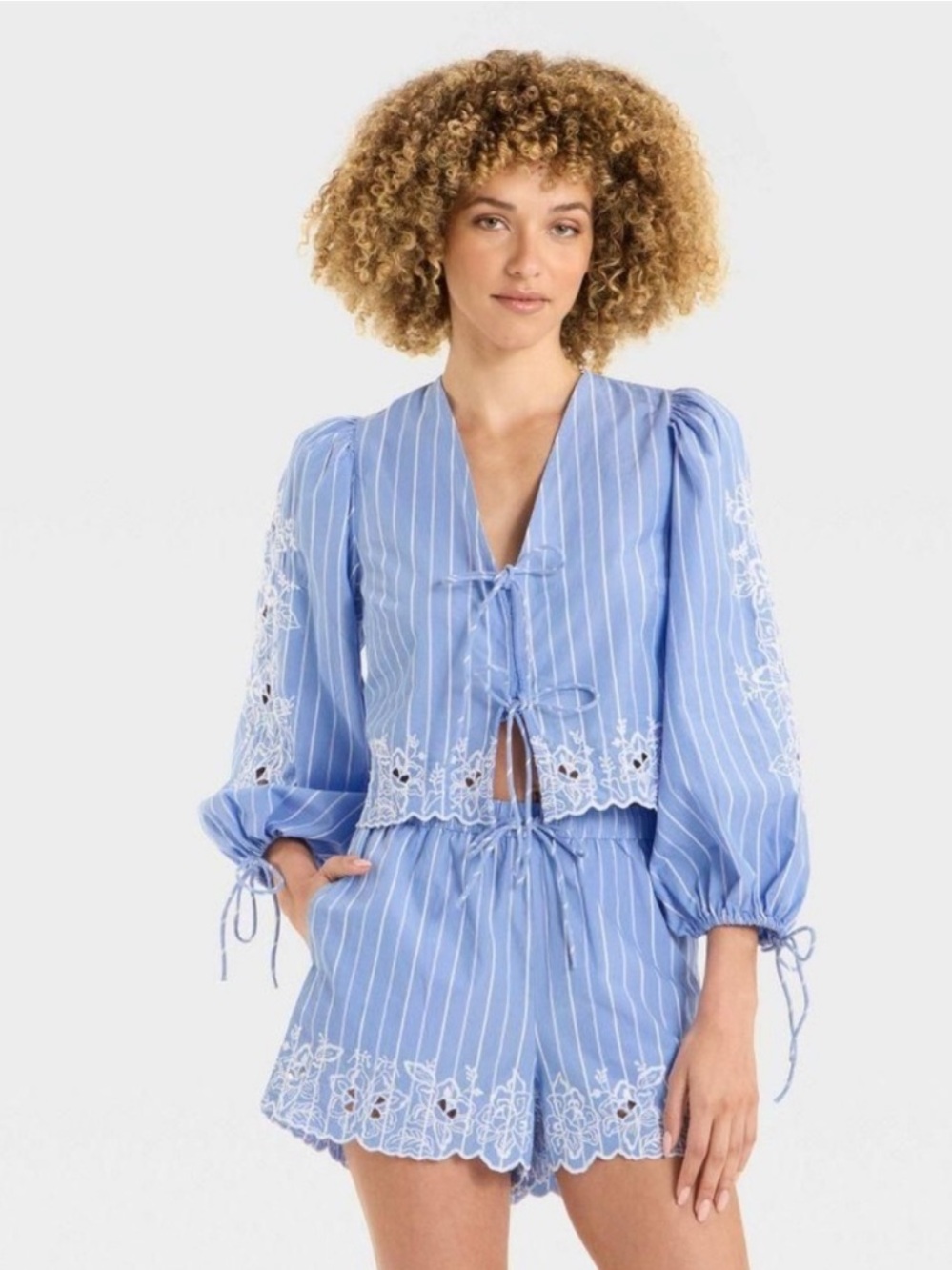 Future Collective Eyelet Tie-Front Poplin Blouse